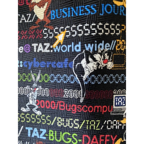 Vintage 1999 90s Warner Bros silk Looney Tunes Internet tie Bugs Bunny Taz Daffy - Picture 4 of 10
